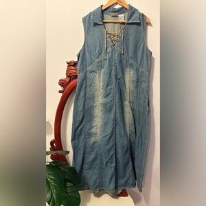Women’s Y2K Sleeveless Cotton Denim Casual Maxi Dress
